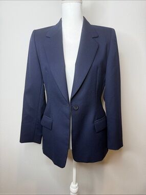 Pendleton Navy Single-Button Tailored Blazer Virgin Wool Petite 6 Office Suit